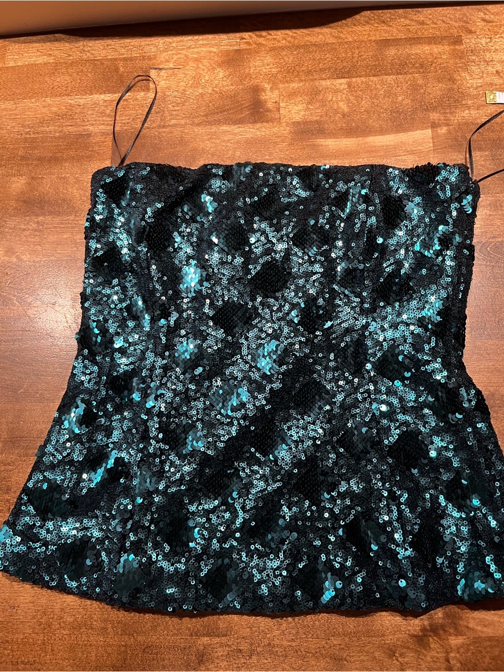 Zara Black Strapless Sequin Top with Teal Accents